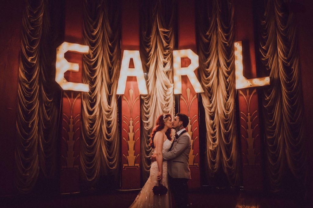 Luxury art deco wedding venue in Doncaster bride and groom embrace