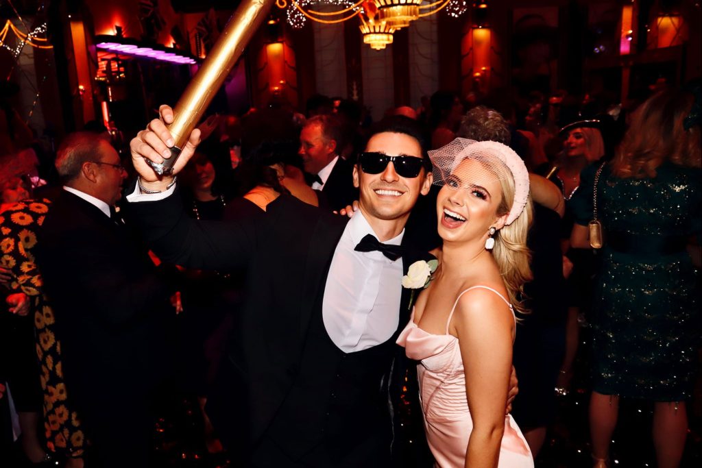 Luxury art deco wedding venue in Doncaster wedding guests at the earl